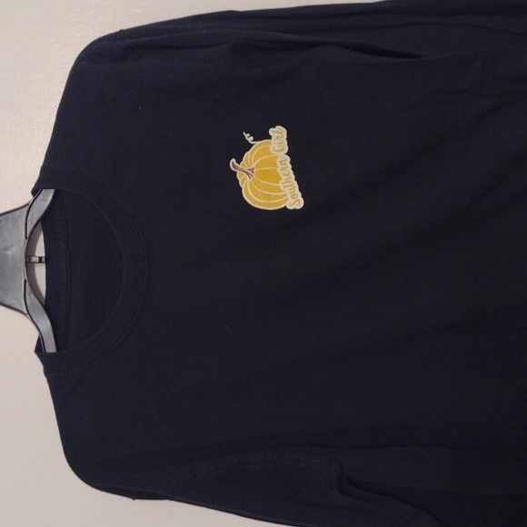 Pumpkin Black Cotton LS T-shirt with Pumpkins size Small Oversized - Picture 3 of 8